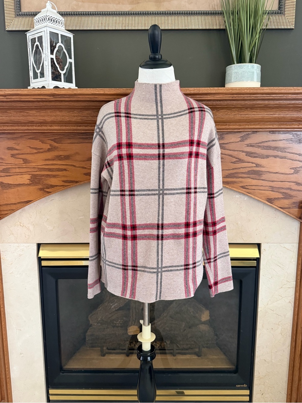Nicole Miller Tartan Plaid Mock Neck Sweater Size Medium